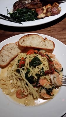 Photo of Paul Martin's American Grill - Mountain View - Mountain View, CA, US. Linguine with prawns tomato and spinach