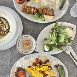 Koobideh with albaloo polo; shish kabob; Ash Reshte Koobideh with albaloo polo; shish kabob; Ash Reshte