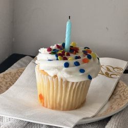 The cupcake they brought me to sing happy birthday