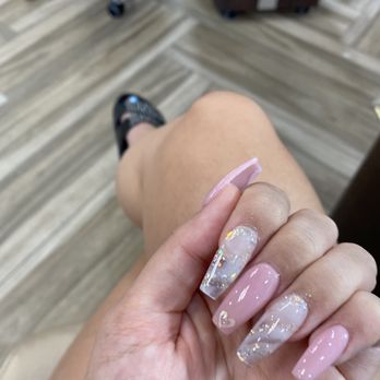 Pro Nails & Spa - My marble mails with gold glitter and the color 68 - Nail Salons Near Me - Patterson, California