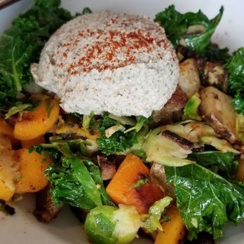 Off The Griddle - Hash made with potatoes, butternut squash, kale and brussel sprouts.. topped with cashew ricotta - Vegan Near Me - Portland, Oregon Off The Griddle - Hash made with potatoes, butternut squash, kale and brussel sprouts.. topped with cashew ricotta - Vegan Near Me - Portland, Oregon