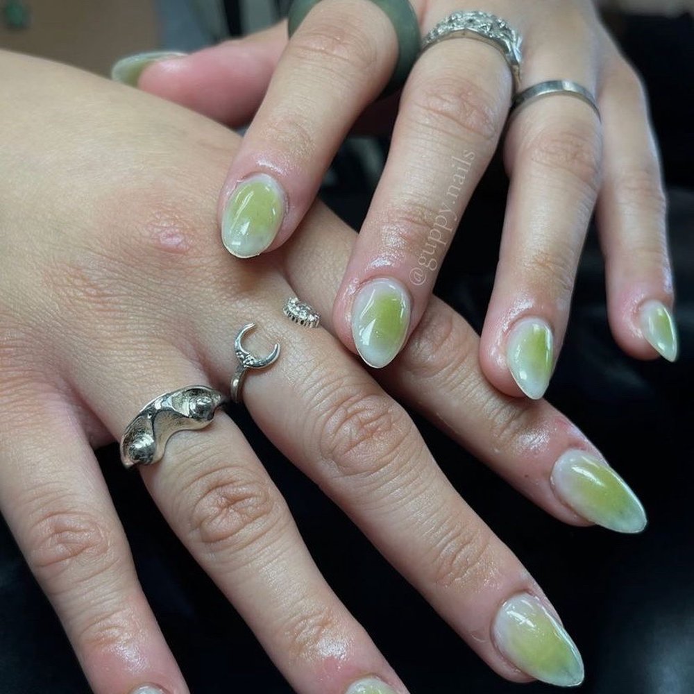 Trifecta Beauty - green aura nails by gabby! ig: @guppy.nails - Estheticians Near Me - Davis, California Trifecta Beauty - green aura nails by gabby! ig: @guppy.nails - Estheticians Near Me - Davis, California