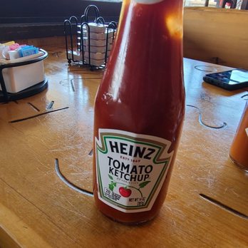 Cambria Mimosas - When you see bottle ketchup like this you know the food is going to be good - American Near Me - Cambria, California