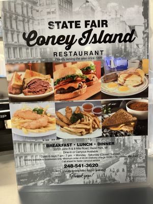 Menu photo 1 State Fair Coney Island Restaurant Hazel Park, MI