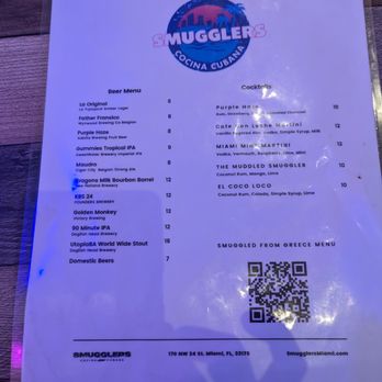 Smugglers Cocina Cubana - Drink menu. - Cuban Near Me - Miami, Florida Smugglers Cocina Cubana - Drink menu. - Cuban Near Me - Miami, Florida