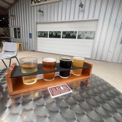 Folklore Brewing & Meadery - Standard flight and sticker pic