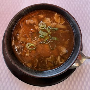 Uncle Yu's At the Vineyard - Hot sour soup with Pork (option) that comes with the luncheon special -The pork chunks were abundant - Chinese Near Me - Livermore, California Uncle Yu's At the Vineyard - Hot sour soup with Pork (option) that comes with the luncheon special -The pork chunks were abundant - Chinese Near Me - Livermore, California