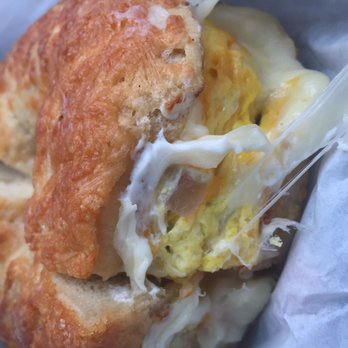 Benny's Bagels - early riser with provolone, plus plain cream cheese, on an asiago bagel. - Bagels Near Me - McKinney, Texas Benny's Bagels - early riser with provolone, plus plain cream cheese, on an asiago bagel. - Bagels Near Me - McKinney, Texas