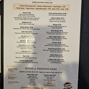Brooks Burgers - Back side of the menu - Hot Dogs Near Me - Naples, Florida