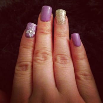 Glitter Nails - Love love love purple n gold alongside Tina's freehand flower :) - Nail Salons Near Me - Santa Rosa, California