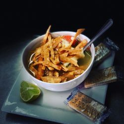 Baja Rio's Mexican Kitchen - Our homemade Baja Veggie soup! Broccoli, squash, zucchini, carrots, potato, and tortilla strips, topped with shredded cheese.