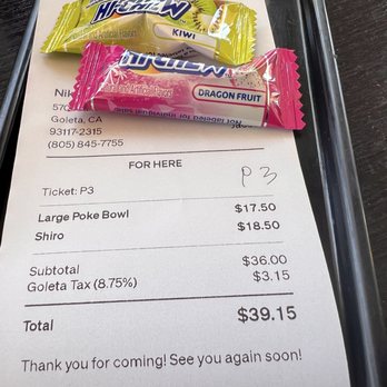 Nikka Ramen - Receipt with candy - Ramen Near Me - Goleta, California Nikka Ramen - Receipt with candy - Ramen Near Me - Goleta, California