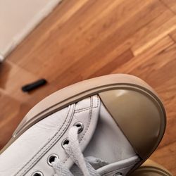 Los Feliz Shoe Repair - tan paint on white leather
