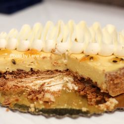 Cannelle - Inside of 8" Passion Fruit Tart ($43) - curd is thick, has a strong passion fruit flavor