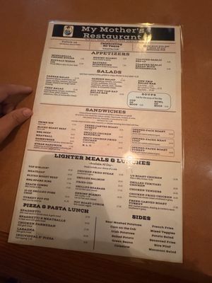 Menu photo 1 My Mother's Restaurant Phoenix, AZ