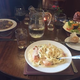 Beef stew, salmon pasta, and baked sweet and spicy salmon with a bottle of red. Beef stew, salmon pasta, and baked sweet and spicy salmon with a bottle of red.