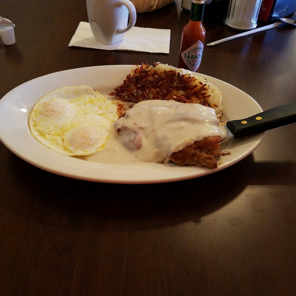 Patty's Cafe - Rubbery Chicken fried steak and eggs. Made with free range rubber chicken. Hash browns extra rare in the middle. - American Near Me - Rosamond, California Patty's Cafe - Rubbery Chicken fried steak and eggs. Made with free range rubber chicken. Hash browns extra rare in the middle. - American Near Me - Rosamond, California