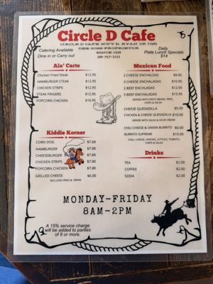 Menu photo 3 Circle D Ryan, OK Menu photo 3 Circle D Ryan, OK