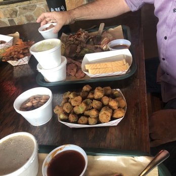 Hard Eight BBQ - Fried okra, beans, Corn on the Cob, brisket, sirloin, jalapeño sausage, sweet potato fries. - Barbeque Near Me - Roanoke, Texas Hard Eight BBQ - Fried okra, beans, Corn on the Cob, brisket, sirloin, jalapeño sausage, sweet potato fries. - Barbeque Near Me - Roanoke, Texas