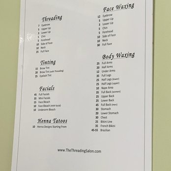 The Threading Salon - Menu - Threading Services Near Me - Chicago, Illinois