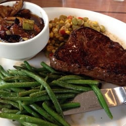 The Blue Pelican Inn - Sirloin, green beans, edamame succotash, compote on the side.