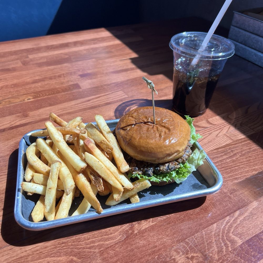 Vegan Burger and fries Vegan Burger and fries