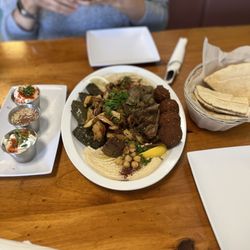 Wafaa N Mike Cafe - Combination for Two Tzatziki/Tabouleh Chicken/Gyro/Falafel/Grape Leaves Baba Ghanoush Hummus Pita