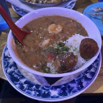 Bon Ton - Étouffée with shrimp and hush puppies. - Cajun/Creole Near Me - Atlanta, Georgia Bon Ton - Étouffée with shrimp and hush puppies. - Cajun/Creole Near Me - Atlanta, Georgia