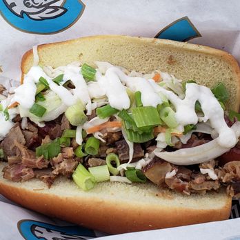 Truist Field - Homer's Citrus Dog ($9.50) hot dog w/brisket, horseradish cream, green onions, and "orange soda" coleslaw. Hard pass, get a Polish instead - Baseball Fields Near Me - Charlotte, North Carolina