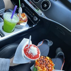 Xtra Bionicos Allexis - Hot Cheeto esquite, tostilocos, mangoniada, and agua fresca.