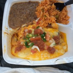 Stripes - Cheese enchiladas with rice and beans