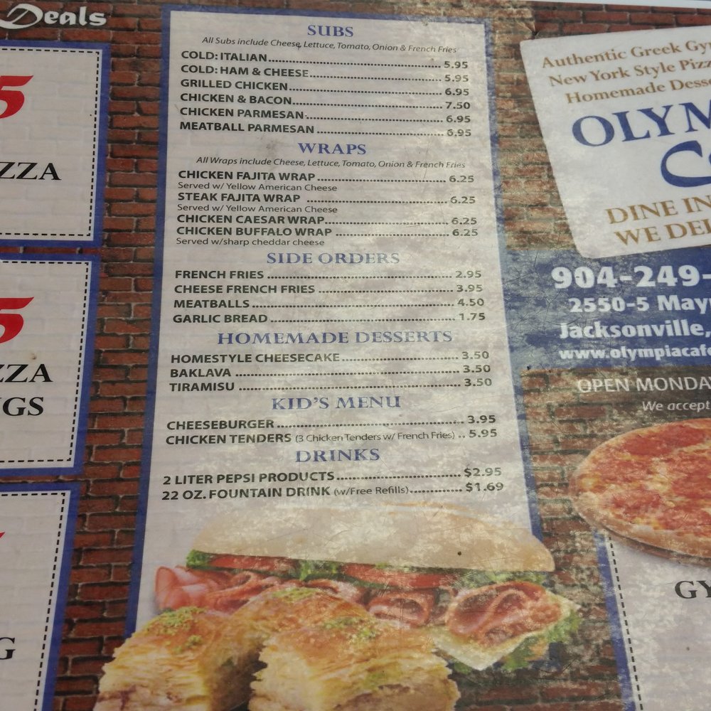 Olympia Cafe - Menu including specials - Pizza Near Me - Atlantic Beach, Florida