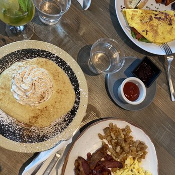 Kaffe Haus - Mango ricotta pancakes, bacon, eggs, hash browns, and omelette. - Breakfast & Brunch Near Me - San Juan, Puerto Rico