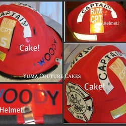 Yuma Couture Cakes - Exact replica of a fire fighter's helmet in cake and other sugar elements