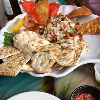 Buzzard's Roost Grill & Pub - Seafood sampler with ceviche, smoked Mahi Mahi dip, shrimp with chips and crackers. - Seafood Near Me - Key Largo, Florida Buzzard's Roost Grill & Pub - Seafood sampler with ceviche, smoked Mahi Mahi dip, shrimp with chips and crackers. - Seafood Near Me - Key Largo, Florida