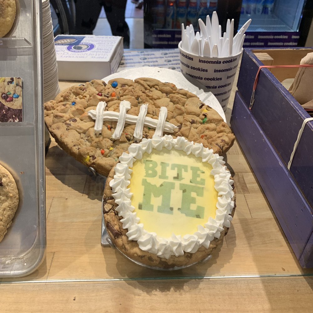 Insomnia Cookies - Football cookie cake - Desserts Near Me - College Park, Maryland