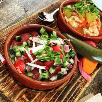 Cha Cha's Latin Kitchen - Ceviche Sampler. A duo of shrimp ceviche and ahi aguachile. - Bars Near Me - Brea, California