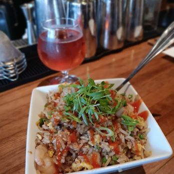 Bluebeard - fried rice and a glass of Cider - New American Near Me - Indianapolis, Indiana