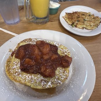 Skillets Restaurant - Apple stuffed French toast, and 1 potato pancake!!!! - Breakfast & Brunch Near Me - Delray Beach, Florida