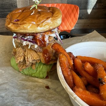 ChagaRoot - Another view of the Bloomin Oyster BBQ Burger - Burgers Near Me - Las Vegas, Nevada