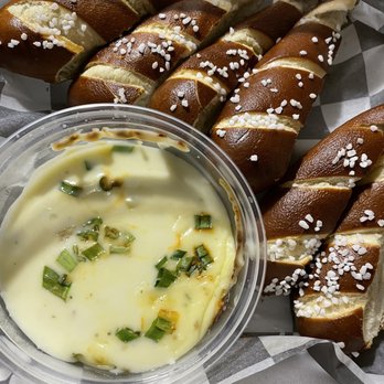 Froggers Grill & Bar - Bavarian Pretzels thank goodness we are close. The cheese dip had no lid. - New American Near Me - Apopka, Florida Froggers Grill & Bar - Bavarian Pretzels thank goodness we are close. The cheese dip had no lid. - New American Near Me - Apopka, Florida
