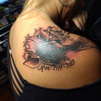 Peter Gunz Tattoo - The finished piece black koi - Tattoo Near Me - Arcadia, California Peter Gunz Tattoo - The finished piece black koi - Tattoo Near Me - Arcadia, California