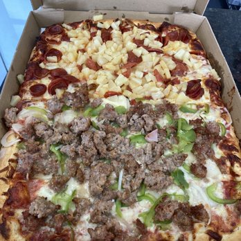 Petrilli's Pizza - Half pepperoni and pineapple & and half Sausage, peppers, and onions - Pizza Near Me - Upland, California Petrilli's Pizza - Half pepperoni and pineapple & and half Sausage, peppers, and onions - Pizza Near Me - Upland, California
