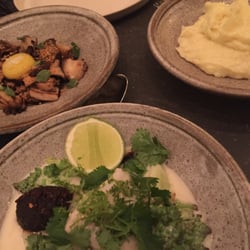 Bateau - black cod in butter sauce, mushrooms with a yolk egg ( must get ) and mashed potatoes