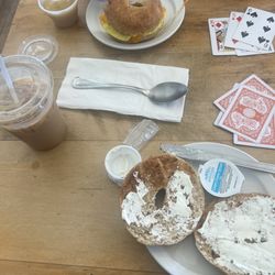Whole wheat bagel and breakfast sandwich