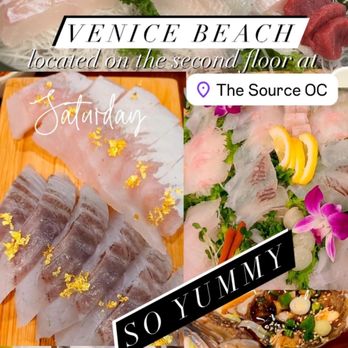 Venice Beach - Sashimi platter (tuna, halibut, salmon, bluefin tuna), side dishes (sea urchin, marinated crab, shrimp, sea cucumber), soy marinated crab - Seafood Near Me - Buena Park, California Venice Beach - Sashimi platter (tuna, halibut, salmon, bluefin tuna), side dishes (sea urchin, marinated crab, shrimp, sea cucumber), soy marinated crab - Seafood Near Me - Buena Park, California