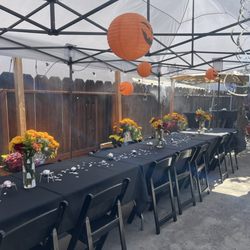 Let's Party Event Rentals - premium chair upgrade and black linens, canopy.