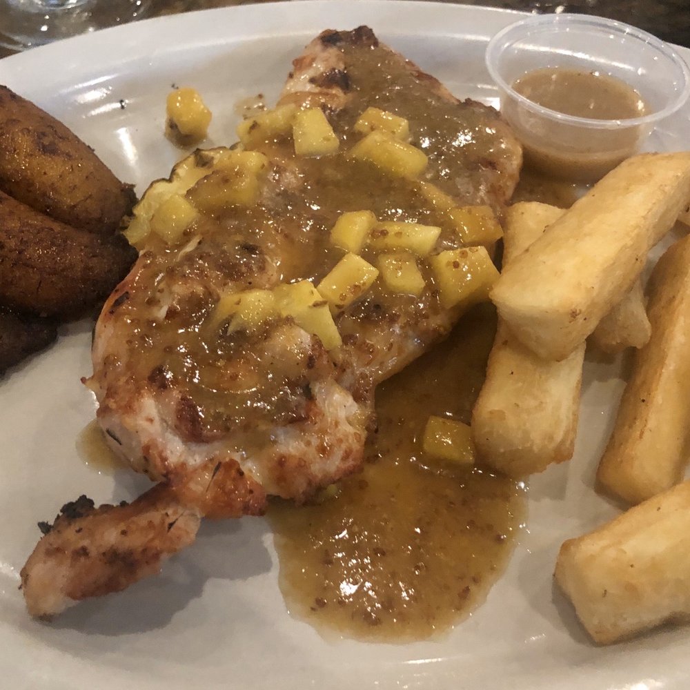 Bella Cuba - Glazed tropical chicken with maduros and yuca fries - Cuban Near Me - Miami Beach, Florida Bella Cuba - Glazed tropical chicken with maduros and yuca fries - Cuban Near Me - Miami Beach, Florida