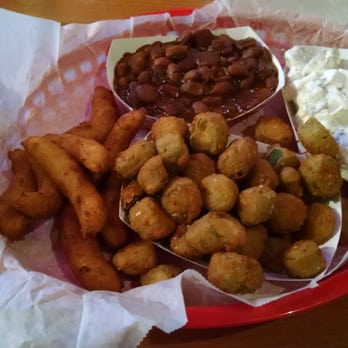 The Original Q Shack - Three Side Combo Plate - Potato Salad, Baked Beans, Fried Okra and, some pups - Barbeque Near Me - Durham, North Carolina The Original Q Shack - Three Side Combo Plate - Potato Salad, Baked Beans, Fried Okra and, some pups - Barbeque Near Me - Durham, North Carolina