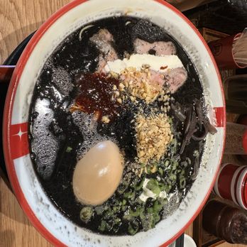 Ramen Nagi - squid ink with char shu and an egg. great tasting. added some vinegar to make it excellent. - Ramen Near Me - Costa Mesa, California Ramen Nagi - squid ink with char shu and an egg. great tasting. added some vinegar to make it excellent. - Ramen Near Me - Costa Mesa, California